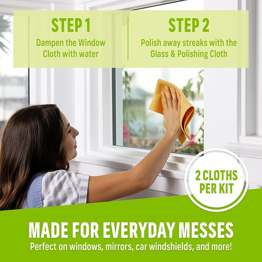 E-Cloth Microfiber Window Cleaning Cloth Kit - Glass Cleaning Cloth for Windows, Mirrors, Cars, Lenses, Eyeglasses & More, Streak Free Clean, Machine Washable Reusable Towel- Tangerine Orange (2 Kits)