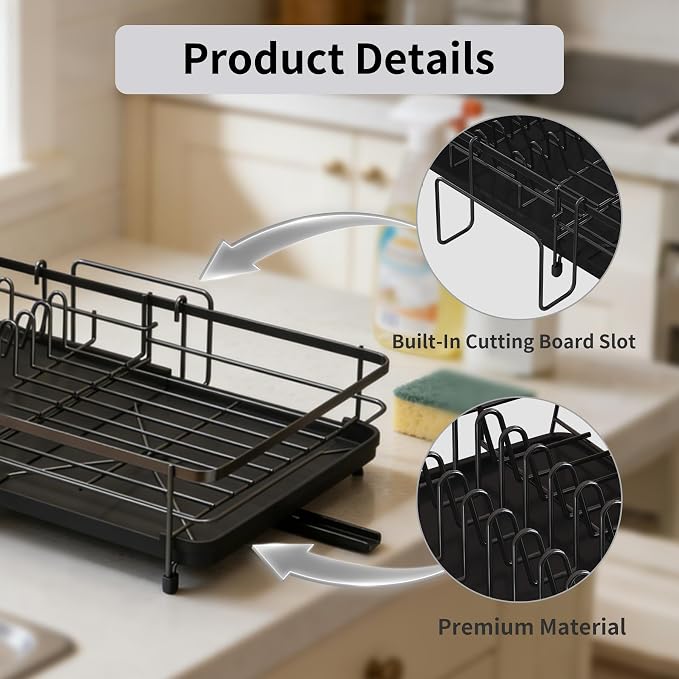 Foldable Drying Dish Rack for Kitchen Counter, Drying Rack Kitchen Sink Organizer, Sink Dish Drainer with Plate Holder, Small Kitchen Dish Strainer & Dish Dryer Organizer, Adjustable 13.7"-22.83"