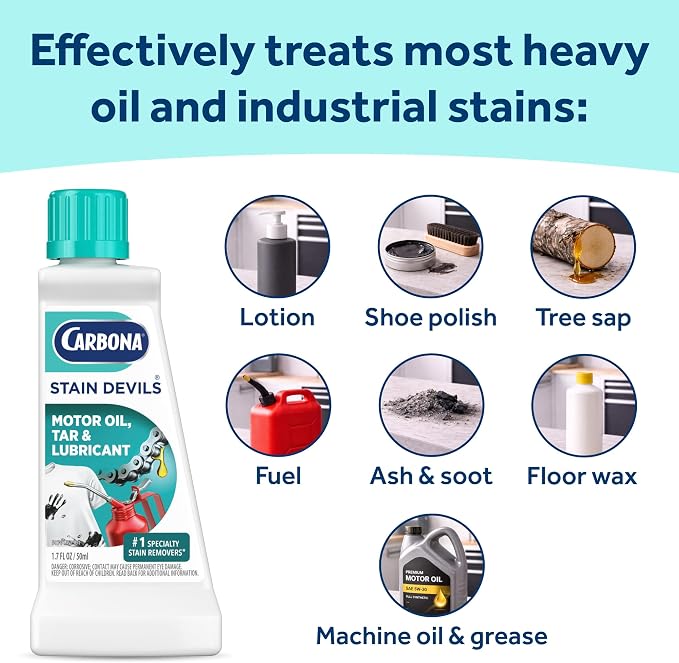 Carbona Stain Devils #7 (1.7 Fl Oz), Targeted Spot Cleaner for Motor Oil, Tar & Lubricant Stains, Safe on Skin & Washable Fabrics