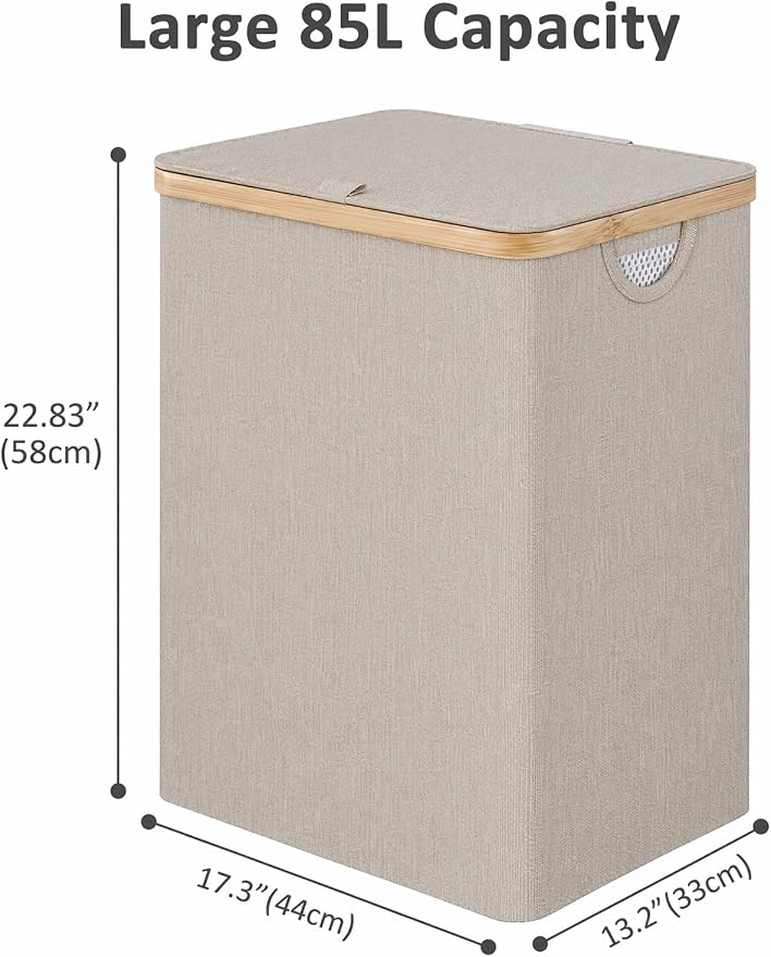 iEGrow Laundry Basket with Lid,Large Laundry Hamper with Handle and Lid,Foldable Clothes Basket Organizer with Removable Inner Bag for Clothes Towels (Oatmeal,85L)