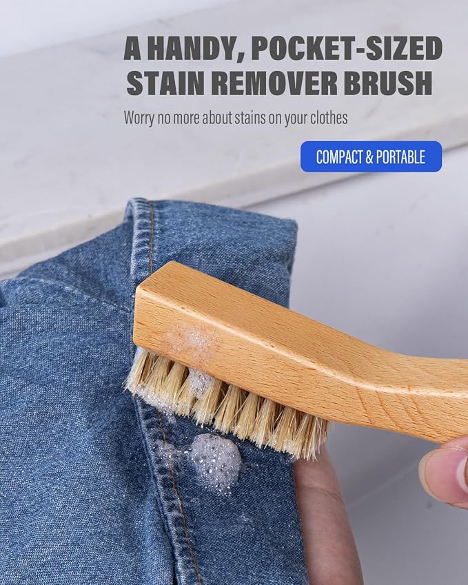 VASSON Laundry Brush for Stains on Clothes, Boar Bristle Scrub Brush | Soft boar bristles safely scrub tough stains from clothes and shoes