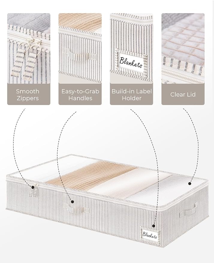 StorageWorks Extra Large Under Bed Storage Containers with Handles and Label Holder, 2 Pack Ultra-thick Fabric Underbed Bins, Closet Organizer for Clothes, Blankets, Sweater