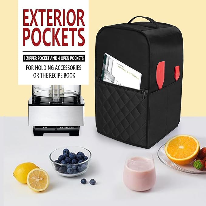 Luxja Food Processor Cover Compatible with Cuisinart and Hamilton Beach 11-14 Cup Processor, Food Processor Dust Cover with Accessories Pockets, Black
