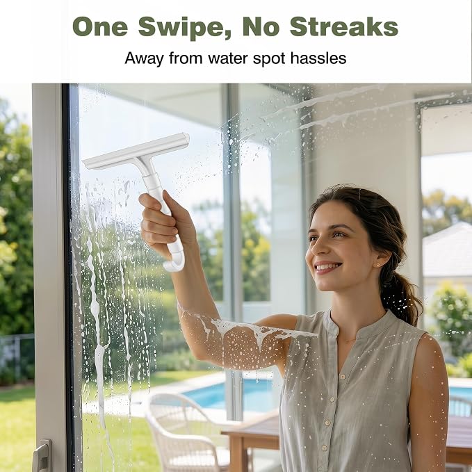 Roylvan Silicone Shower Squeegee, All-in-One Shower Squeegee for Glass Doors with Built-in Hook, Household Window Mirror Cleaner for Bathroom Glass Kitchen Tile Wall Car, White