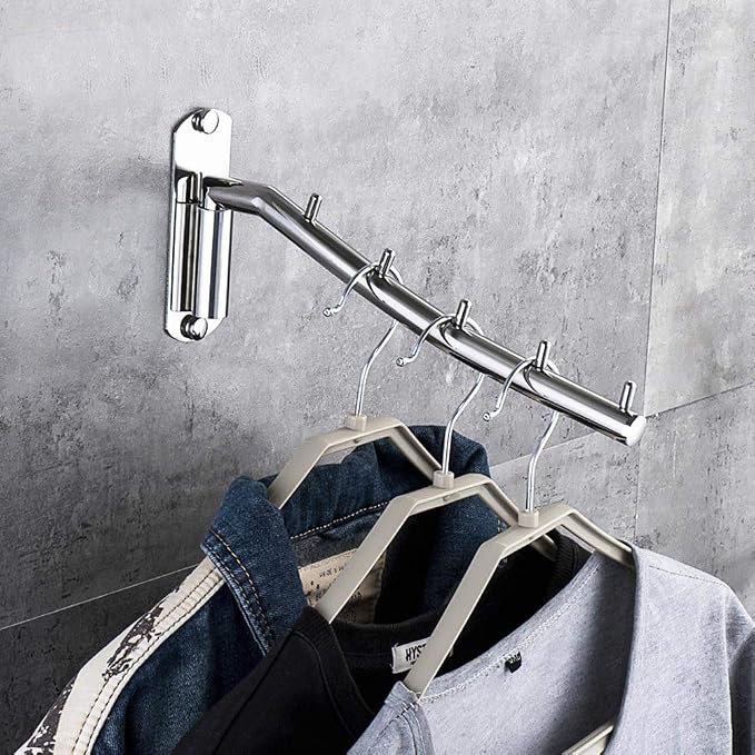 Pissente Wall Mounted Clothes Hanger Rack, Stainless Steel Wall Mount Garment Hook Bathroom Towel Bar Drying Rack Clothing Hanging System Drying Closet Storage Organizer, Silver