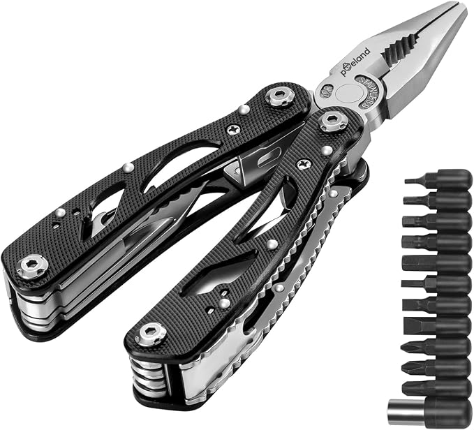 Multitool Pliers Set Stainless Steel Screwdriver Tool with 11 Screwdriver Bits Black