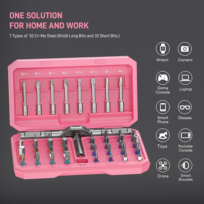 42 in 1 Magnetic Ratcheting Screwdriver Set, T Handle Allen Wrench Set | S2 Steel Bits for PC, Camera, Smartphone, Furniture, Bike, Ideal for Electronics & Home Repairs, Gift for man DIY Lover