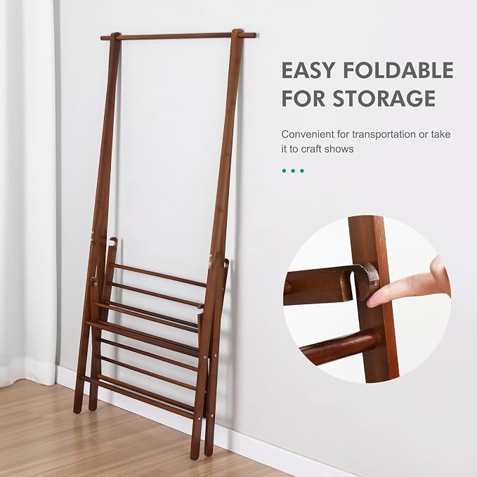 Jotsport Bamboo Clothing Rack with 2 Tier Storage Shelf, Foldable Design | Portable Clothes Hanging Stand Space-Saving Garment Rack for Laundry, Guest Room, Apartment, Entryway