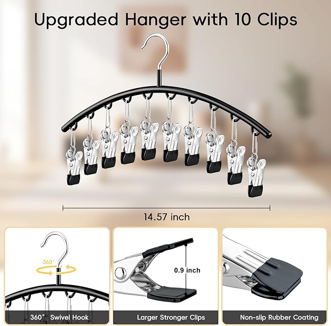 TomCare 4 Pack Space Saving Hangers, 2 Tank Top and 2 Leggings Organizers | 360° Swivel Design, 20 Clips for Leggings and Yoga Pants, Stainless Steel Hanging Closet Organizer