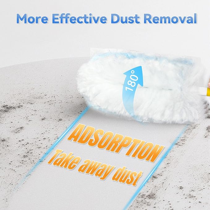 60 Pack Dusters Refills Compatible with Swiffer Duster Handle Models, 180° | One Sided Duster Refills for Short and Extendable Handles, Desktop Dust Cleaning Tool, 1 Extendable Handle + 1 Short Handle