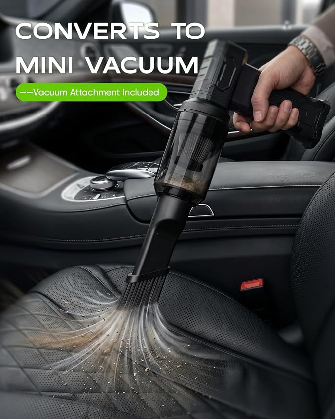 Compressed Air Duster, 2-in-1 Blow & Vacuum, 110,000 RPM Electric Air Duster with 7 Nozzles, Rechargeable Air Blower with LED Light for PC, Keyboard, Electronics, Car Cleaning, USB-C