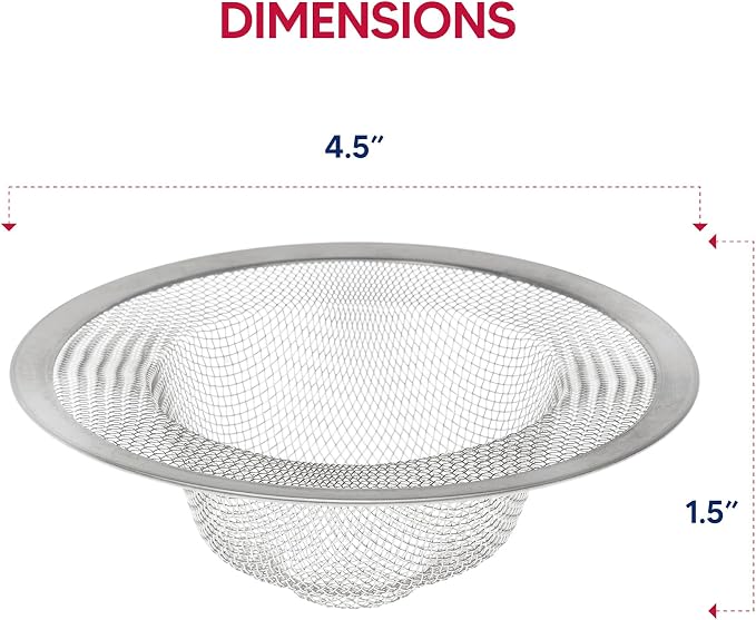 HIC Kitchen Mesh Sink Strainer, 18/8 Stainless Steel, Set of 2, 4.5-Inches