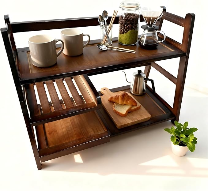 3 Tier Bamboo Matcha Station, coffee station organizer Shelf | for Kitchen Countertop, Tea Bar - Matcha Powder, Tools & Cup Organizer for Matcha Lovers, Home Baristas.