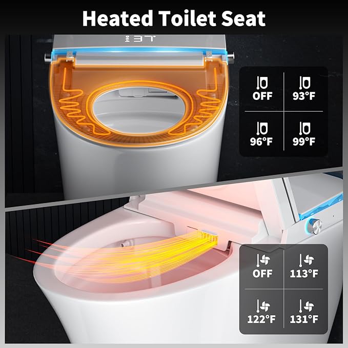 Smart Toilet with Bidet Built in, Tank Built in with Powerful Flush, Heated Seat, Auto Flush and Close, Warm Water, Air Dryer, Night Light and ADA Comfort Height for Bathroom