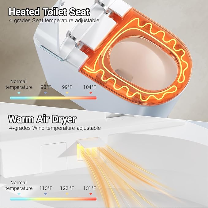 Smart Toilet with Bidet Built in, Modern Tankless Toilet for Bathroom with Heated Seat and Night Light, One Piece Toilets with Soft Close, Dryer, Foot Sensor, Auto Lid&Seat/Dual Auto Flush