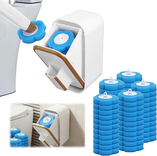 Disposable Toilet Brush with 54 Pcs Refill Heads and Holder– Includes Storage Caddy&Toilet Bowl Wand, Wall-Mount Scrubbing Toilet Brush Bathroom Cleaning Kit (1 Wand & 54 Refills)