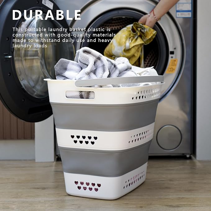Large Collapsible Laundry Baskets for Dirty Clothes, Plastic Laundry Hamper for Dorm Bedroom Blankets, 43L Foldable Clothes Hamper for Laundry, Space Saving Pop-Up Storage Container/Organizer