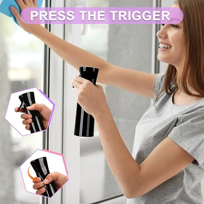 Spray Bottles For Hair, continuous spray bottle (200ml/6.8oz 2Pack) used for hair design, plants, cleaning, hair care and skin care, etc. – empty, reusable (Pure Black)