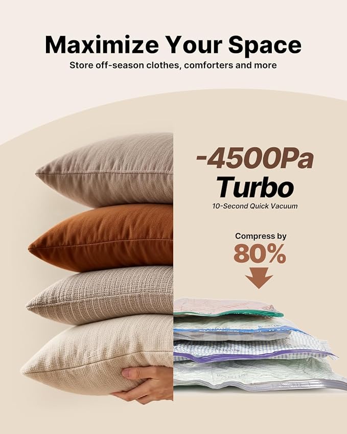 VINTAR 16 Pack Vacuum Storage Bags for Travel with Cordless Pump, Color | USB Rechargeable Pump, 4 Sizes Compression Bags Set, Vacuum Seal Bags for Clothing Travel Luggage Bedding, Space Savered