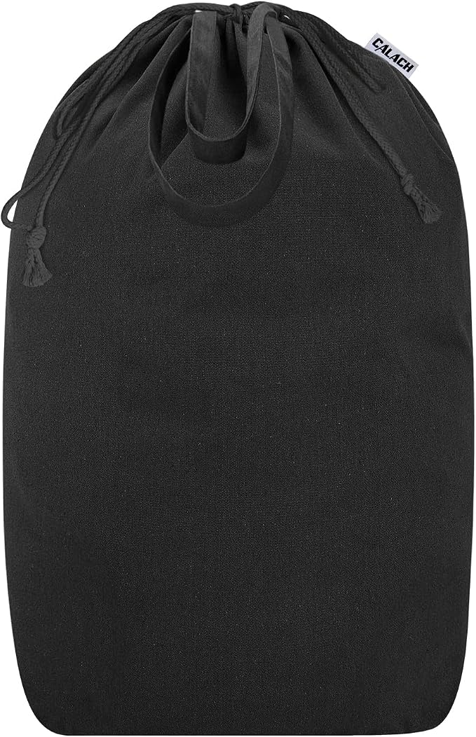 Canvas Laundry Bags with Handles & Square Base 13.8"Wx13.8"Dx27.6"H, Black | Large Heavy Duty Laundry Hamper Bag, Washable Drawstring Dirty Clothes Sack for College Dorm, Home Storage