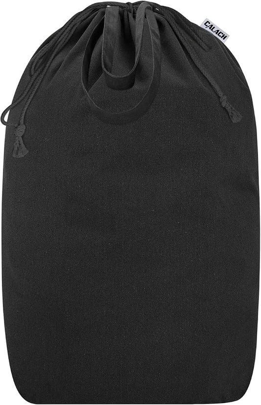 Canvas Laundry Bags with Handles & Square Base 13.8"Wx13.8"Dx27.6"H, Black | Large Heavy Duty Laundry Hamper Bag, Washable Drawstring Dirty Clothes Sack for College Dorm, Home Storage