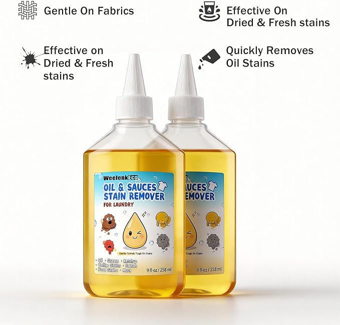 Instant Oil Stain Remover For Fabric (9 fl oz) – Effectively Eliminates Food Grease, Sauces, Motor Oil, Dried Oils, and Oily Stains. Safe for Skin and Machine-Washable Fabrics | Fabric Stain Remover For Sauces, Cooking, Engine, Dried Oil & Grease Stain...
