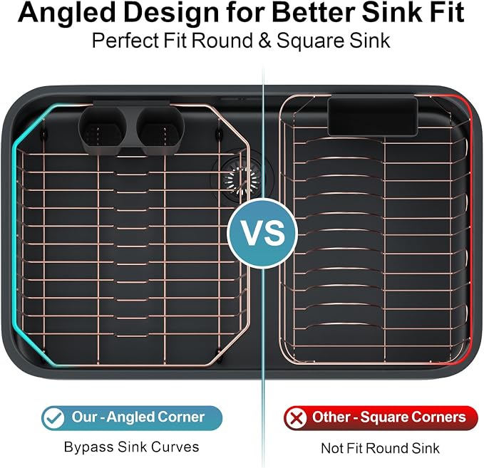 GSlife Small in Sink Dish Drying Rack - Stainless Steel Compact Dish Drainer for RV Kitchen Apartment Sink, Rust Resistant Inside Sink Rack, 1–2 Person Households, 13.1" W x 14.4" L, Rose Gold