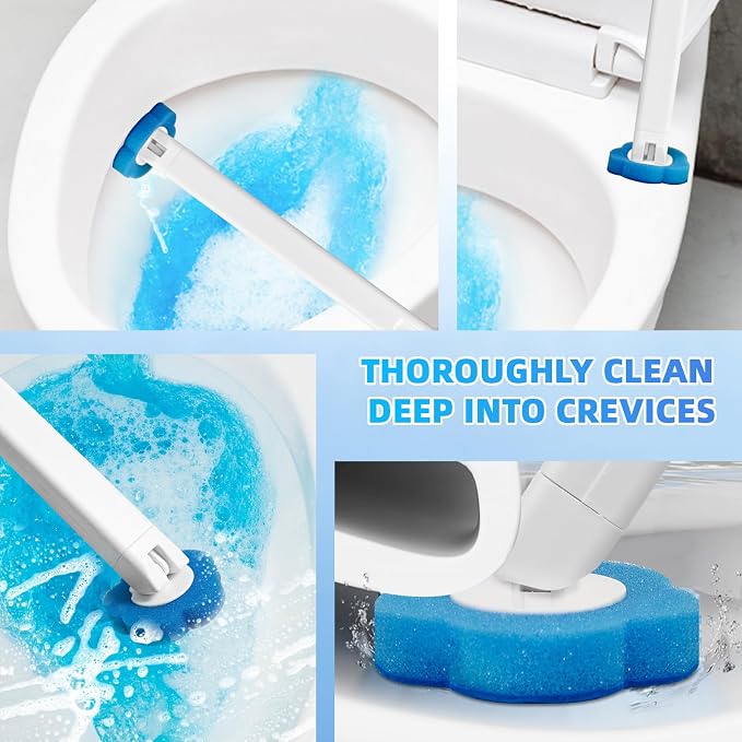 Disposable Toilet Brush Set with 48 Refills, Wall-Mount Holder, Space-Saver | Auto-Open/Close Lid Base provides a complete touch-free experience for cleaning the toilet while keeping your interior tidy