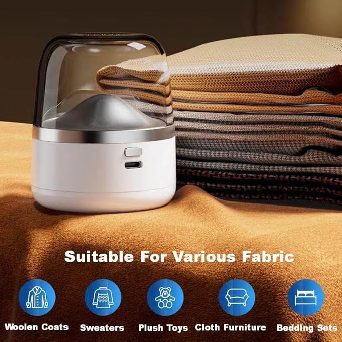 Electric Fabric Shaver – USB Rechargeable Lint Remover with 6 Blades, Safe for All Fabrics, Clothes, Sweater, Sofa & Furniture – Portable Pilling Remover for Home & Travel (White)