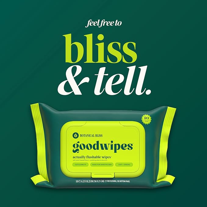 goodwipes Flushable Wipes - Botanical Bliss Wet Wipes for Adults, Sewer & Septic Safe, Guest Bathroom Essentials for Women & Men, pH Balanced & Extra Large, 153 Count (3 Packs and 3 Singles)