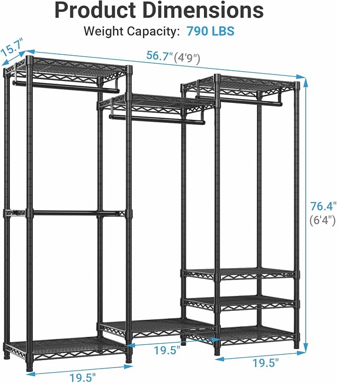 VIPEK V5C Medium Covered Clothes Rack Heavy Duty Portable Closet Wardrobe, Freestanding Black Clothing Rack with Grey Upgraded Polyester Cover, Adjustable Custom, 56.7" Lx15.7 Wx76.4 H