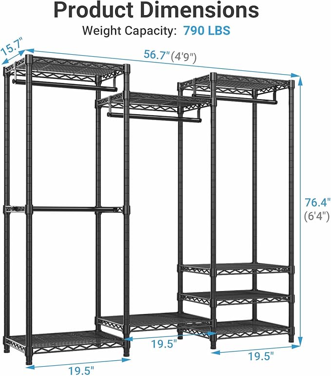 VIPEK V5C Medium Covered Clothes Rack Heavy Duty Portable Closet Wardrobe, Freestanding Black Clothing with Upgraded Polyester Cover, Adjustable Custom, 56.7" Lx15.7 Wx76.4 H
