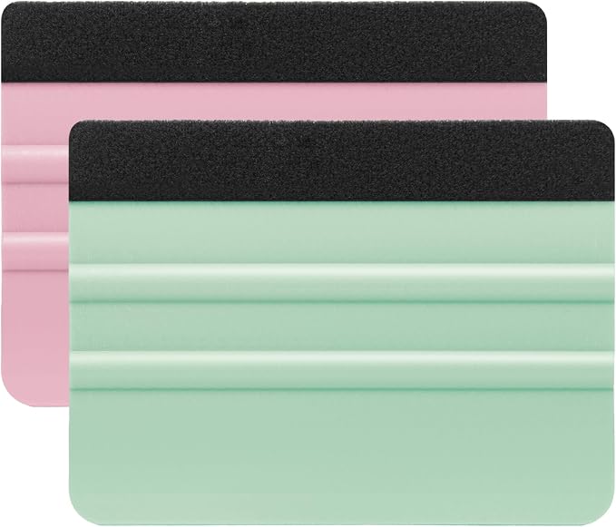 AMZDEPOT Vinyl Squeegee, 4 Inch, Teal and Pink, 2 Pcs | Extra 2 Felt Replacements, Car Wrap, Craft Sign Making, DIY Crafting, Window Tint