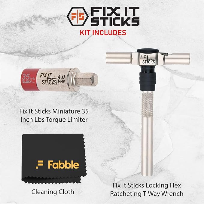 Fix It Sticks Set of 2 tools Bundle - Ratcheting T-Way Wrench & Torque Limiter 35 Inch-lb – Precision Set for Home and Professional Use – with microfiber cloth