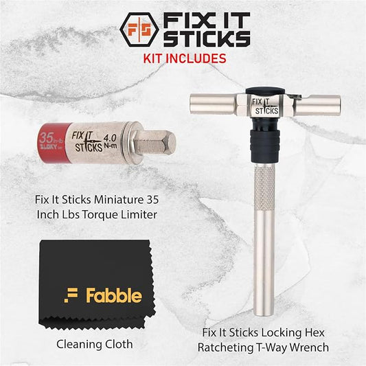 Fix It Sticks Set of 2 tools Bundle - Ratcheting T-Way Wrench & Torque Limiter 35 Inch-lb – Precision Set for Home and Professional Use – with microfiber cloth