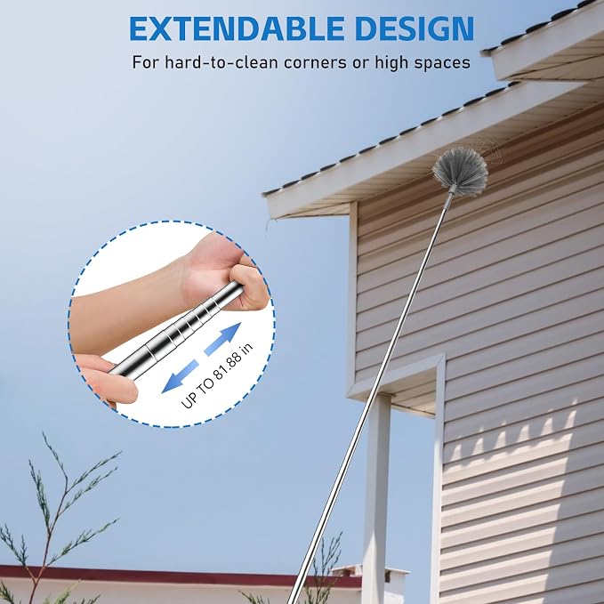 SetSail Cobweb Duster with Extension Pole, for Cobweb Cleaning, Gray | Retractable, 90-inch Long Handle, Spider Web Brush, for Outdoor Indoor High Ceilings