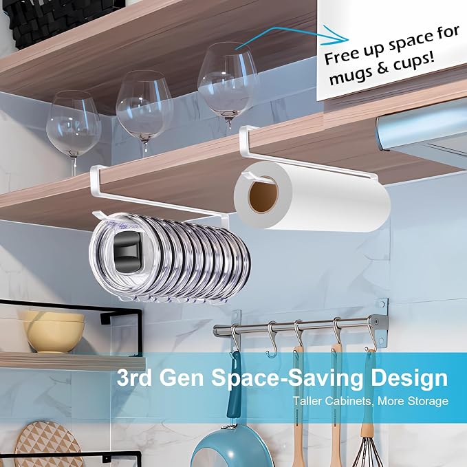 4Pack Tumbler Lid Organizer for Corner Cabinets, Space-Saving Coffee Cup Holder, Water Bottle Accessories Storage, Kitchen Organization, No Adhesive or Drilling Needed up to 48 Lids (White)