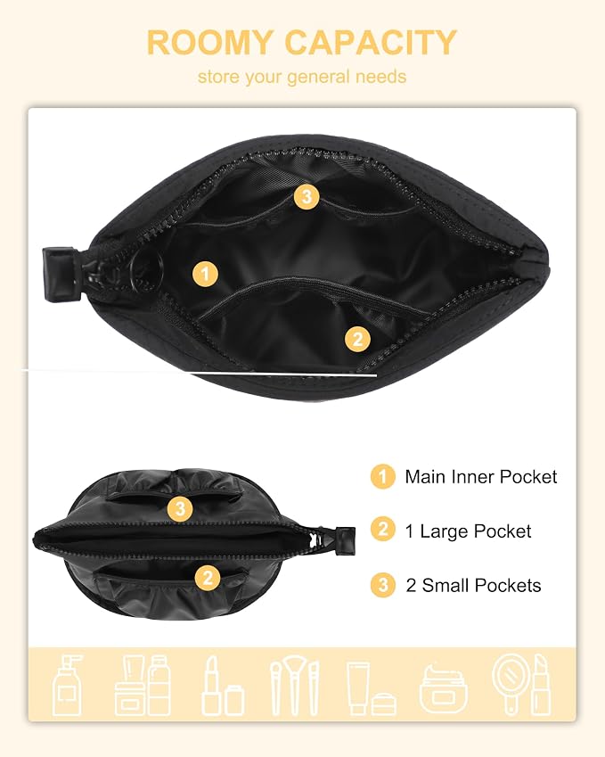 Relavel Mini Makeup Bag, Cute Toiletry Bag Organizer, Black | Smaller Cosmetic Pouch for Women, Portable Traveling Car Bag for Essentials with Compartment