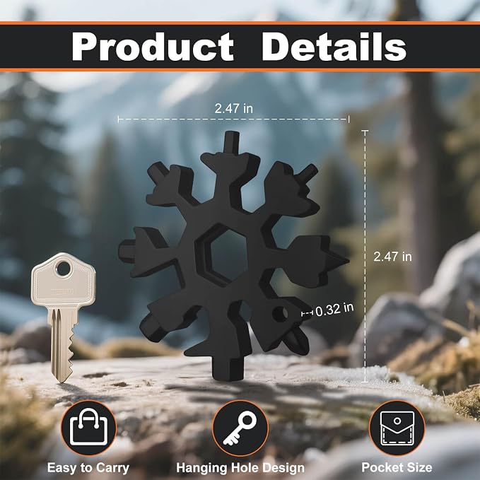 Snowflake Multi Tool 2 Pack - Stainless Steel 18 in 1 Multitool with Carabiner,Bottle Opener & Wrench,Gifts for Him,Men,Dad,Husband(Silver + Black)