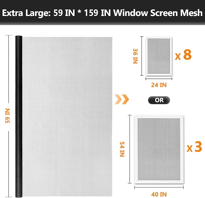 Secopad Window Screen Door Repair Kit, 59" x 159" Screen Door Mesh Replacement Kit, Durable Fiberglass Mesh Roll with Tools for Windows Doors Patio and Porch Replacement, Black | Replacement Tools Kit, Easy to Install, Extra Large, Durable Fiberglass, ...