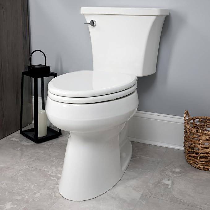 Mayfair Linden Slow Close Toilet Seat, Non Slip Heavy Duty Wood, Easy Install, Made in USA, Round, White, 2 Pack