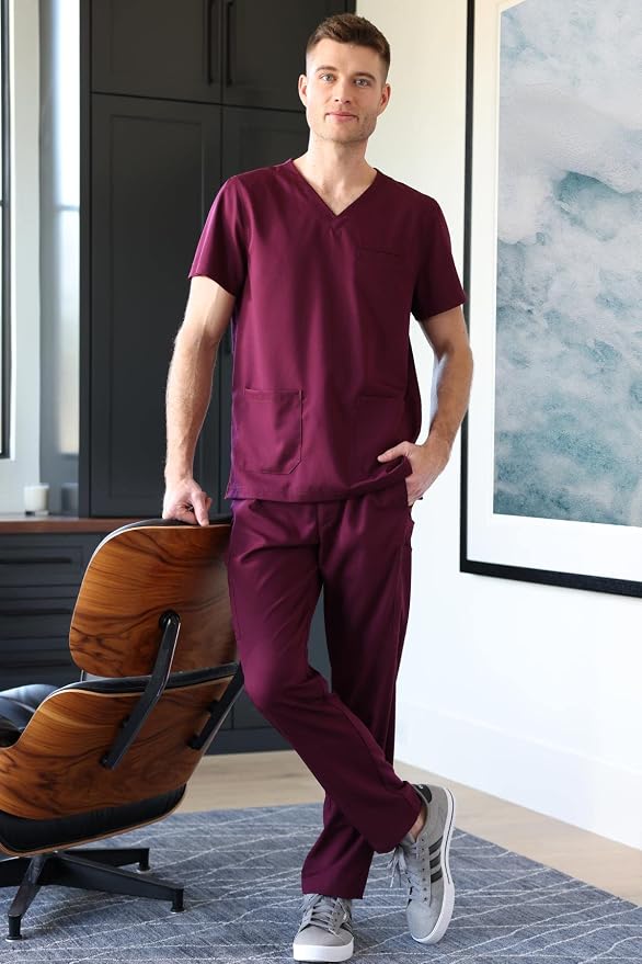 Med Couture Rothwear Touch Mens Scrubs Top 3 Pockets Modern Fit | 2-Way Stretch, Ultra-Soft Fabric, Lightweight Feel, Knit Details, Side Vents, Durable Construction, Easy Care