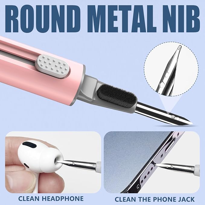 Inesore Multi Cleaning Kit for AirPods & All Bluetooth Earbuds (Pink) | Metal Tip, High-Density Soft Brush, Flocked Sponge Tip, 3 in 1 Design, Compact & Lightweight, Easy Operation, Easy to Carry
