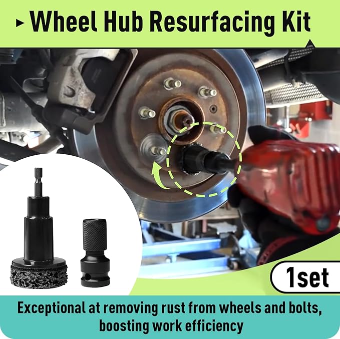 Wheel Hub Cleaning Tool Kit, 10 Pads Wheel Stud and Hub Cleaner, Fits Power Drill or 1/2" Impact Driven Wrenches, Wheel Hub Resurfacing Kit Includes for Quick Rust Studs, Hubs, Rotors
