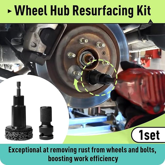 Wheel Hub Cleaning Tool Kit, 10 Pads Wheel Stud and Hub Cleaner, Fits Power Drill or 1/2" Impact Driven Wrenches, Wheel Hub Resurfacing Kit Includes for Quick Rust Studs, Hubs, Rotors