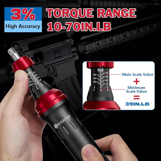 1/4" 10-70In.lb Torque Screwdriver 36 PCS Set | T-bar, Hex, Torx, and Phillips S2 Bits, Torque Wrench Screwdriver, For Scope and Car, Bike Mounting, Home DIY