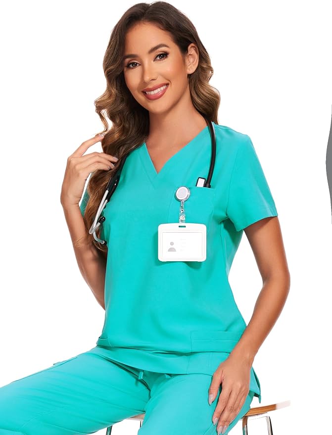 Scrubs Tops for Woman - Soft Stretch, V-Neck Tops | 3 Pockets, Side Split Design, Short Sleeve, Breathable & Lightweight Nursing Shirt, Easy-Care Fabric for All-Day Comfort