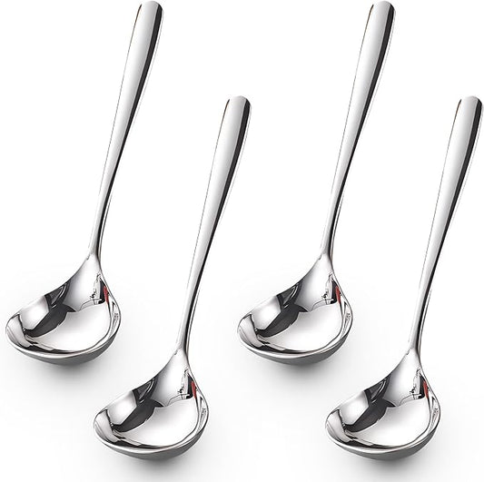 Comicfs 4 Pack Small Ladle Sauce Ladle SUS 304 Stainless Steel Small Serving Ladles Gravy Soup Spoon Ladles 8-Inch (Silver)