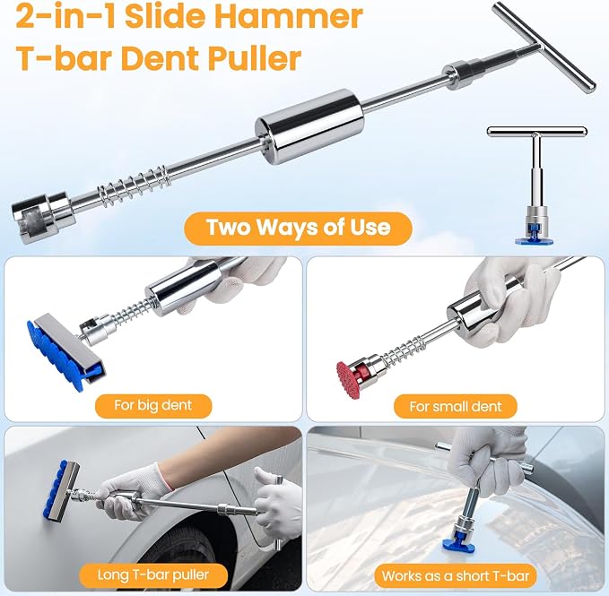 Sigoobal Dent Puller, 134PCS Paintless Dent Removal Kit – Car Dent Puller Kit with Slide Hammer 2 in 1 T-Bar, Golden Lifter, Bridge Puller–Dent Remover Tool for Car Hail, Dings Damage DIY Repair