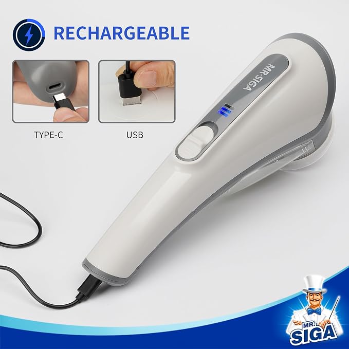 MR.SIGA Lint Remover Sweater Defuzzer with 2 Replaceable 6-Leaf Blades | Fabric shaver with 2 speeds, rechargeable electric lint fuzz remover with LED lights and 2 replaceable 6-leaf blades